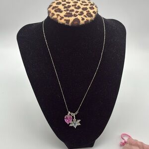 NWOT Silver Snowflake star Necklace with Pink Heart Charm necklace